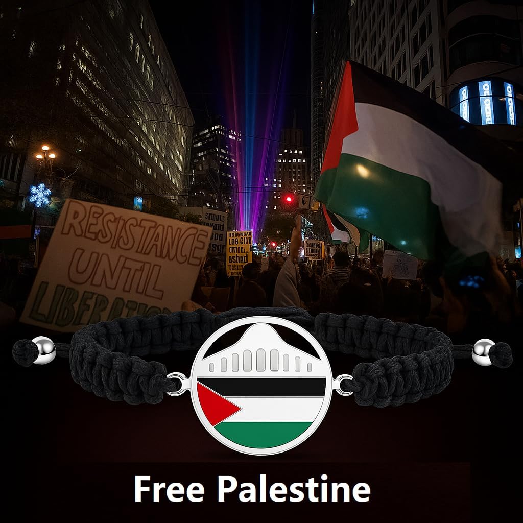Uloveido Palestine Freedom Bracelet | Islamic Style for Men Women | Golden and White Adjustable Pull String | Arab Pride Resistance Jewelry | Cultural Identity Prayer Rope | YA6014