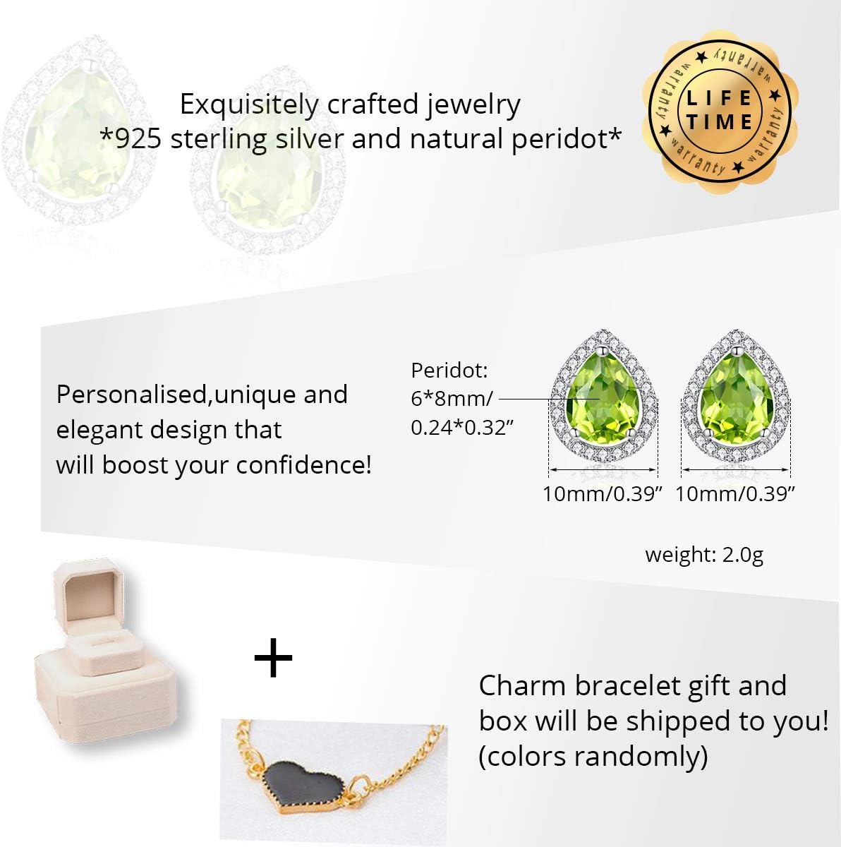 Uloveido Women's 925 Sterling Silver Tear-Drop Peridot Stud Drop Earrings for Engagement Wedding Birthday (0.85ct) CR004