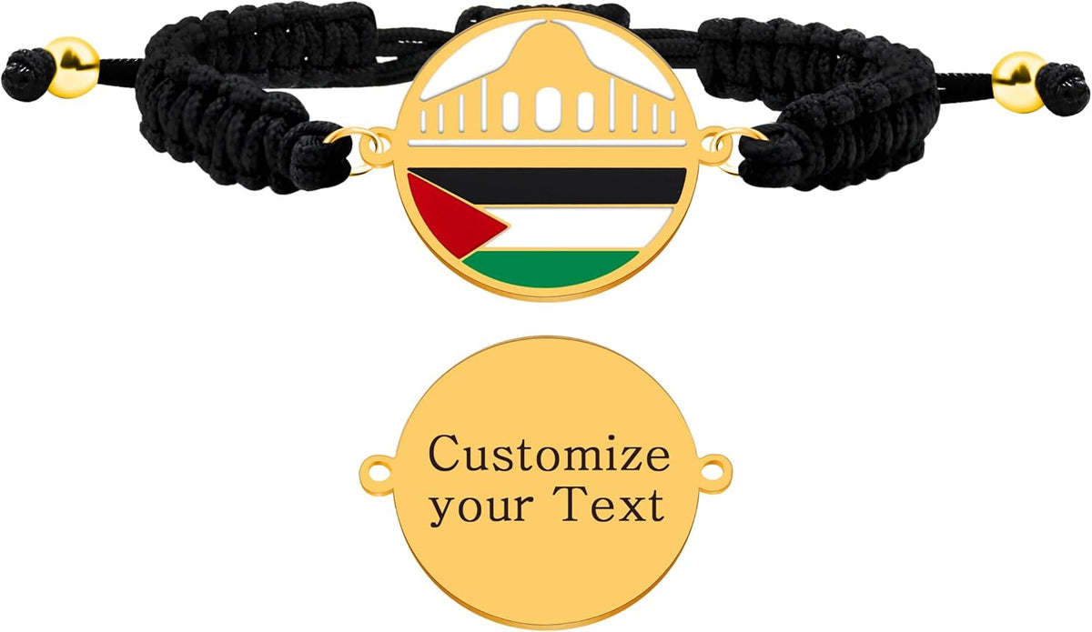 Uloveido Palestine Freedom Bracelet, Islamic Style for Men Women, Gold and White Adjustable Pull String, Arab Pride Resistance Jewelry