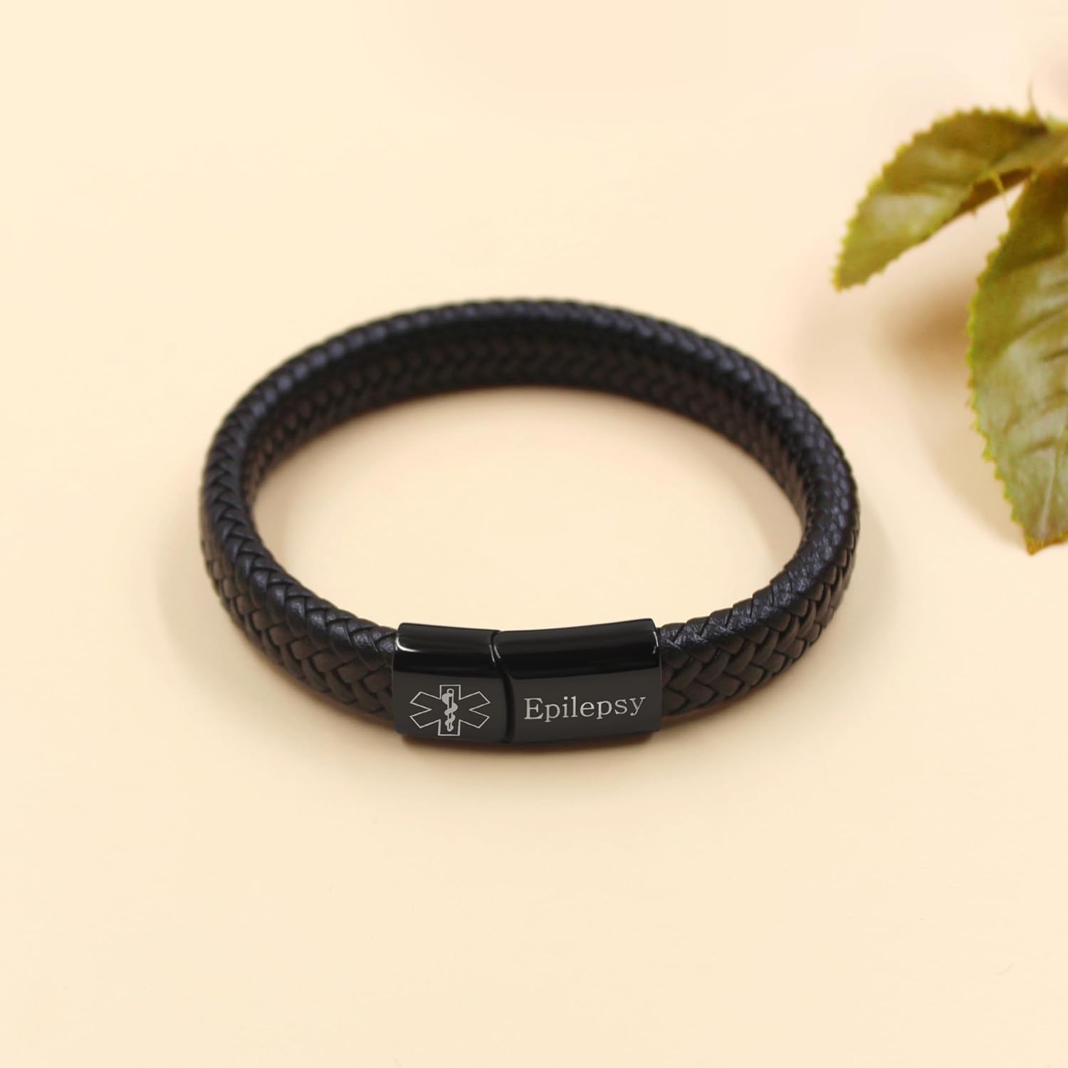 Dynamic QR Code Medical Alert Bracelet for Men Women No Medical Info Needed at Checkout PU Leather Emergency ID Cuff Bracelet Black Stainless Steel Clasp Scan to Update Health Info YA5551