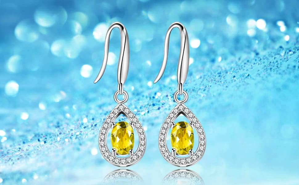 925 Sterling Silver Oval Cut Citrine Earrings Yellow Crystal Teardrop Earrings Wedding Promise for Women FR027 (Citrine)