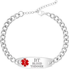 Uloveido Custom Medical ID Stainless Steel Curb Link Chain Bracelet for Men and Women – Personalized Engraved Emergency Alert Health Information Jewelry