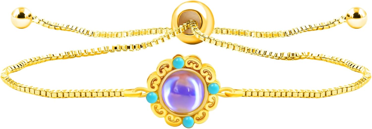 Uloveido Elegant Gold Brass Bracelet – Engraved Glass Floral Charm, Adjustable Chain | Stylish Positive Energy Jewelry, Perfect for Everyday Wear & Friendship
