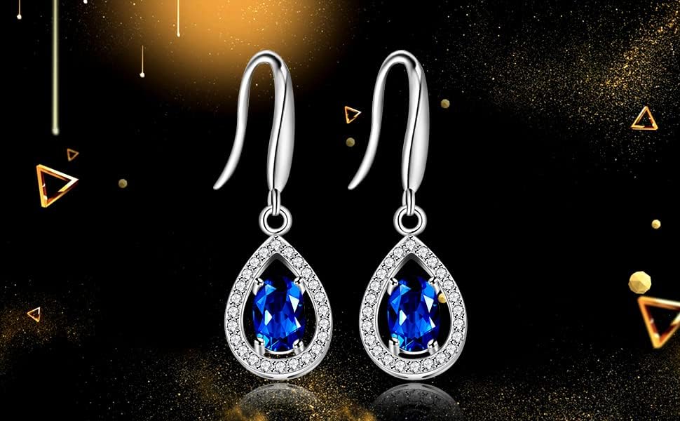 925 Sterling Silver Teardrop Earrings Oval Cut Blue Sapphire Birthstone Wedding Anniversary Jewelry Gifts FR027 (Sapphire)