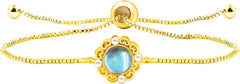 Uloveido Elegant Gold Brass Bracelet – Engraved Glass Floral Charm, Adjustable Chain | Stylish Positive Energy Jewelry, Perfect for Everyday Wear & Friendship