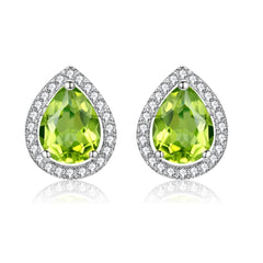 Uloveido Women's 925 Sterling Silver Tear-Drop Peridot Stud Drop Earrings for Engagement Wedding Birthday (0.85ct) CR004