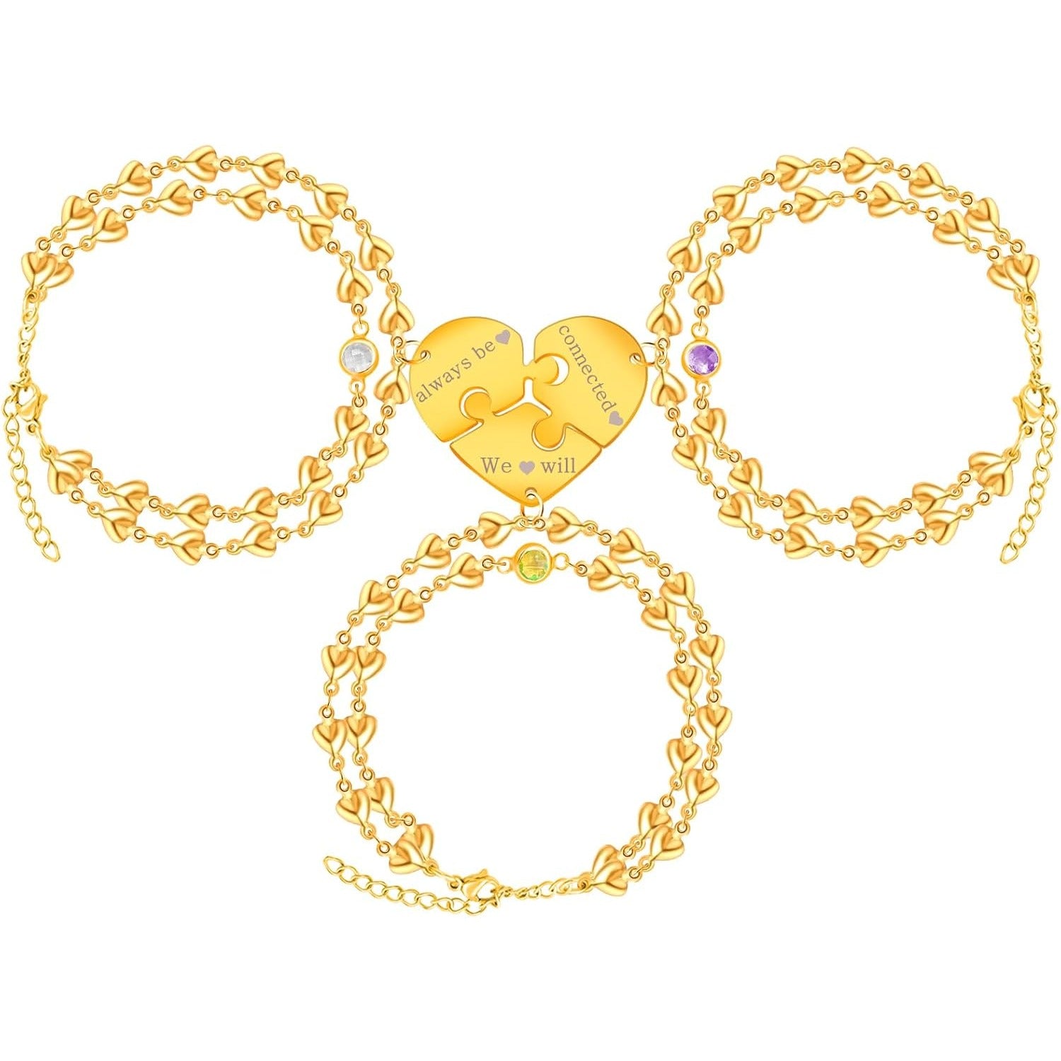 Uloveido Personalized 3 Pieces BFF Heart Puzzle Bracelets with 3 Gift Boxes – Custom Name Stainless Steel Matching Friendship Bracelets for 3 Best Friends