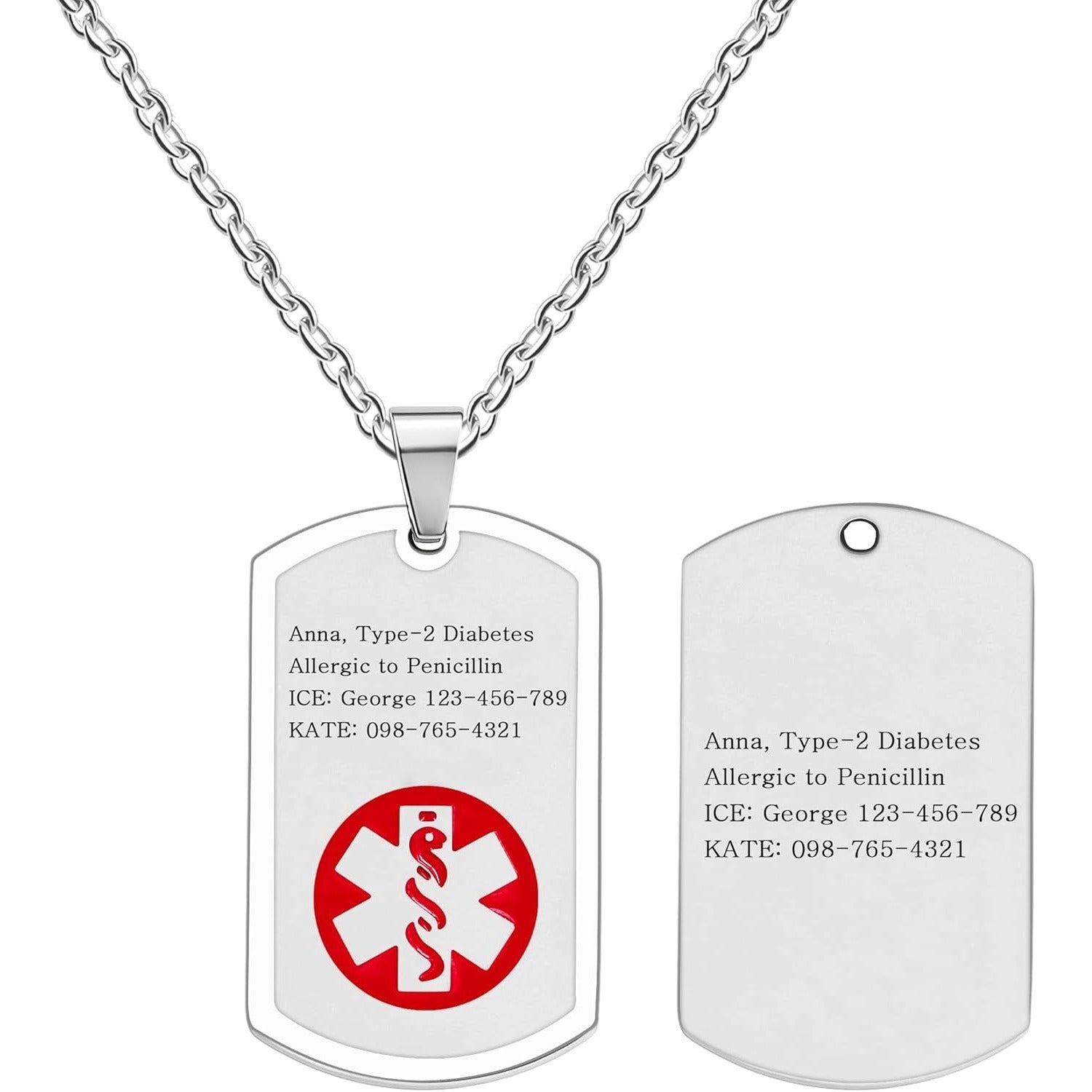 Uloveido Dynamic QR Code Medical Alert Necklace for Men & Women | Scan to Update Emergency Medical Info Stainless Steel SOS Dog Tag Pendant with Red Medical Symbol | No Engraving Required