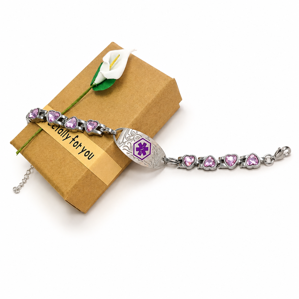 Custom Stainless Steel Medical Alert Bracelet QR Code ID Bracelet for Women Men Adjustable Engraved Emergency Jewelry with Cubic Zirconia Charm