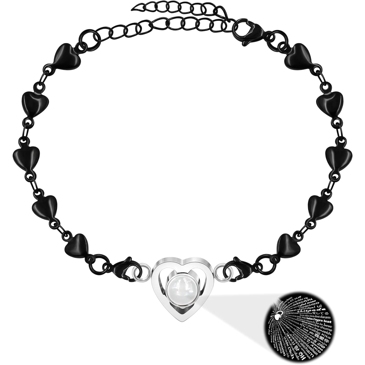 100 Languages Projection Pendant Bracelet | I LOVE YOU Heart Chain Bracelets | Fashion Bless Good Fortune Friendship Elegant Personalized Adjustable Length Stainless steel Jewelry Y4186