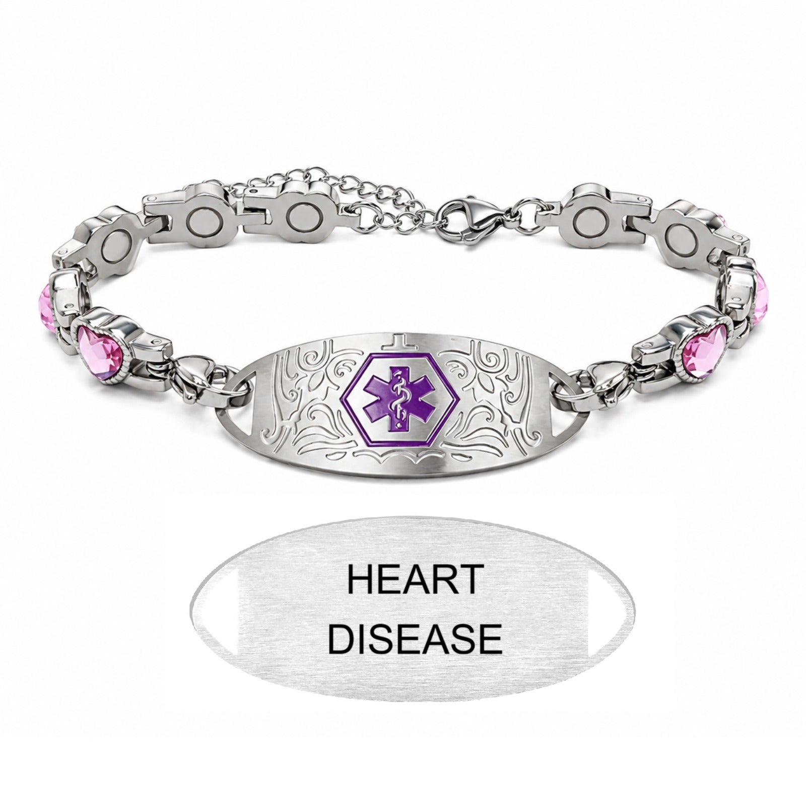 Custom Stainless Steel Medical Alert Bracelet QR Code ID Bracelet for Women Men Adjustable Engraved Emergency Jewelry with Cubic Zirconia Charm