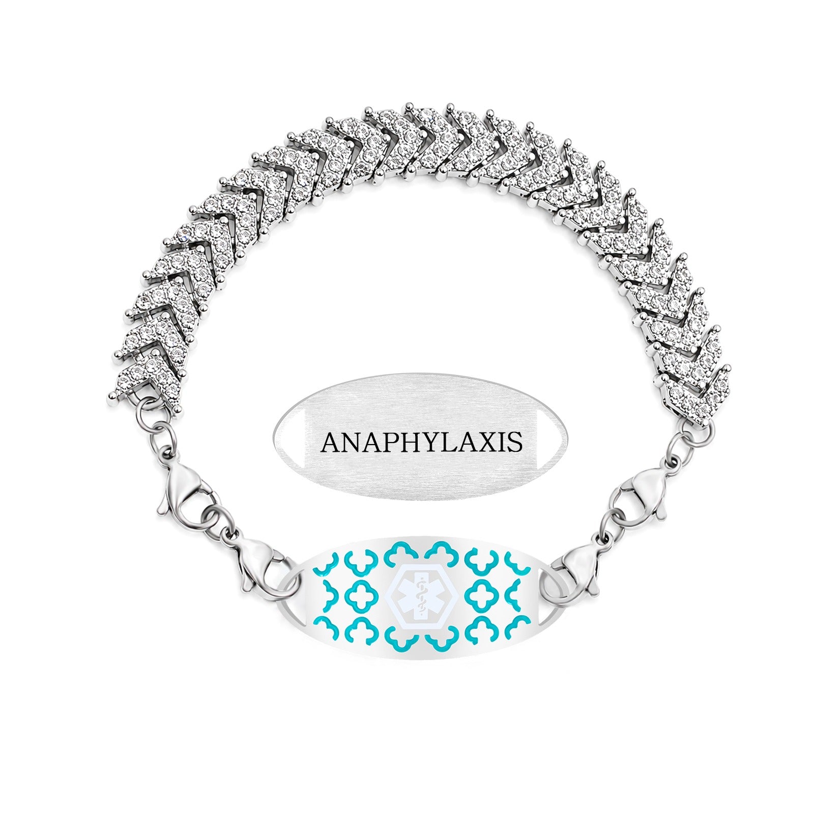 Medical Alert Tennis Bracelet for Women, Stainless Steel Emergency ID Bracelet, Adjustable Rhinestone Chain ID Jewelry for Allergies Diabetes Safety