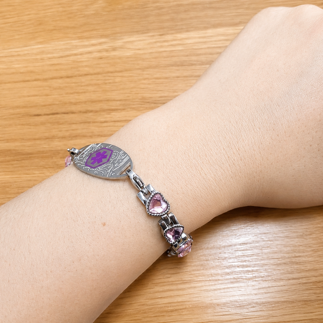 Custom Stainless Steel Medical Alert Bracelet QR Code ID Bracelet for Women Men Adjustable Engraved Emergency Jewelry with Cubic Zirconia Charm