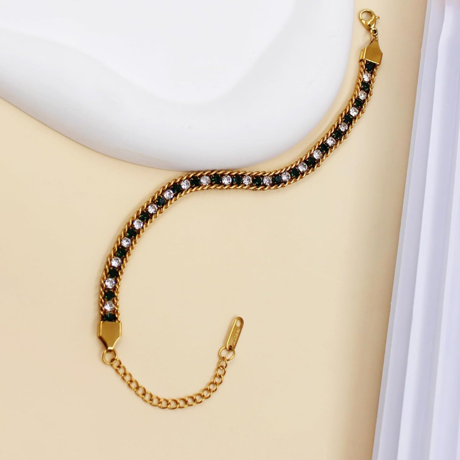 Golden Plated Stainless Steel Tennis Bracelet for Women, Colorful Cubic Zirconia 0.6cm Wide Elegant Jewelry for Mom Wife Christmas Thanksgiving YA6106