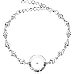 Rose Gold Stainless Steel Faith Can Move Mountains Bracelet with Heart Link Chain, Mustard Seed Charm Inspirational Jewelry