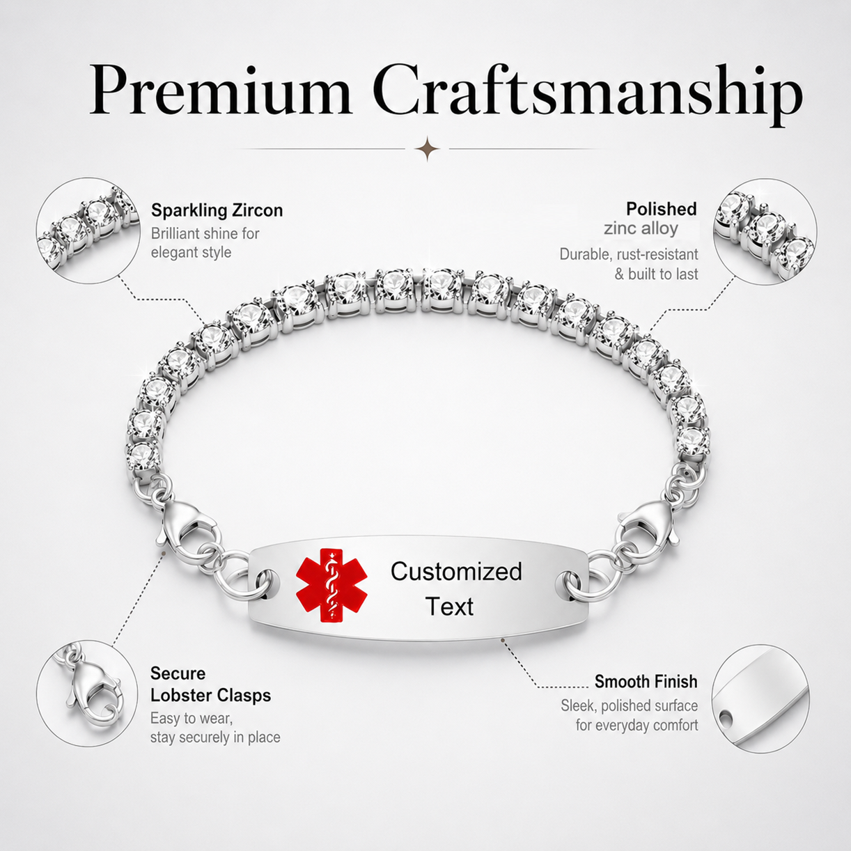 Uloveido Editable QR Code Medical Alert Tennis Bracelet for Women, Silver & Golded Color Options, Personalized Scannable Health ID Jewelry, Custom Emergency Info Wristband
