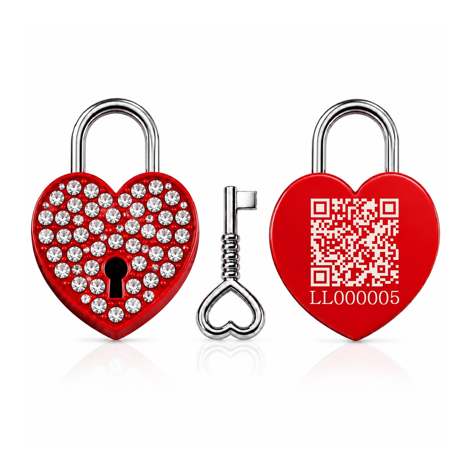 Rhinestone Heart Love Lock with Key, Dynamic QR Code Crystal Padlock for Personalized Memory Sharing, Scan to Create Your Love Story with Photos and Messages, Romantic Wedding Anniversary