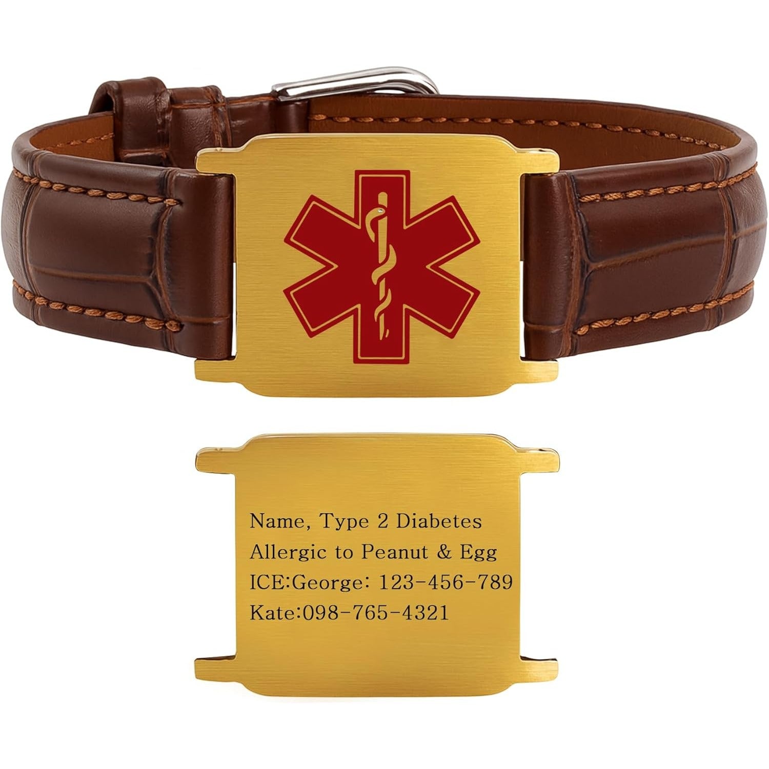 Uloveido Dynamic QR Code Medical Alert Bracelet for Men & Women, Genuine Leather Adjustable Medical ID Bracelet with Stainless Steel Plate, Scan to Update Emergency Info, No Engraving Required