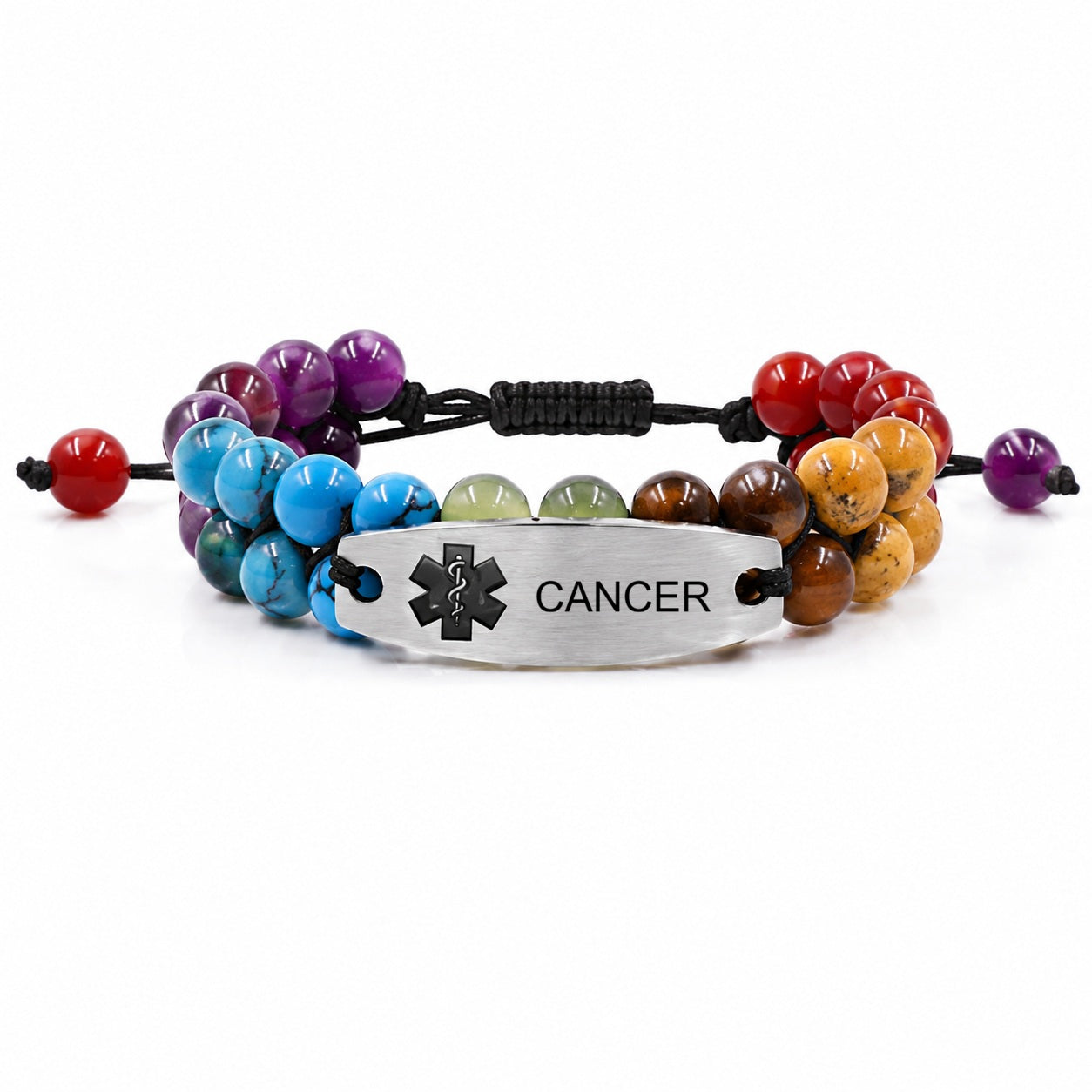 Zircobic 7 Chakra Stone Medical ID Bracelet for Women Personalized Engraved Stainless Steel Emergency Alert Bracelet Adjustable Braided Rope Healing Crystal Medical Alert Jewelry for Diabetes Allergy Epilepsy