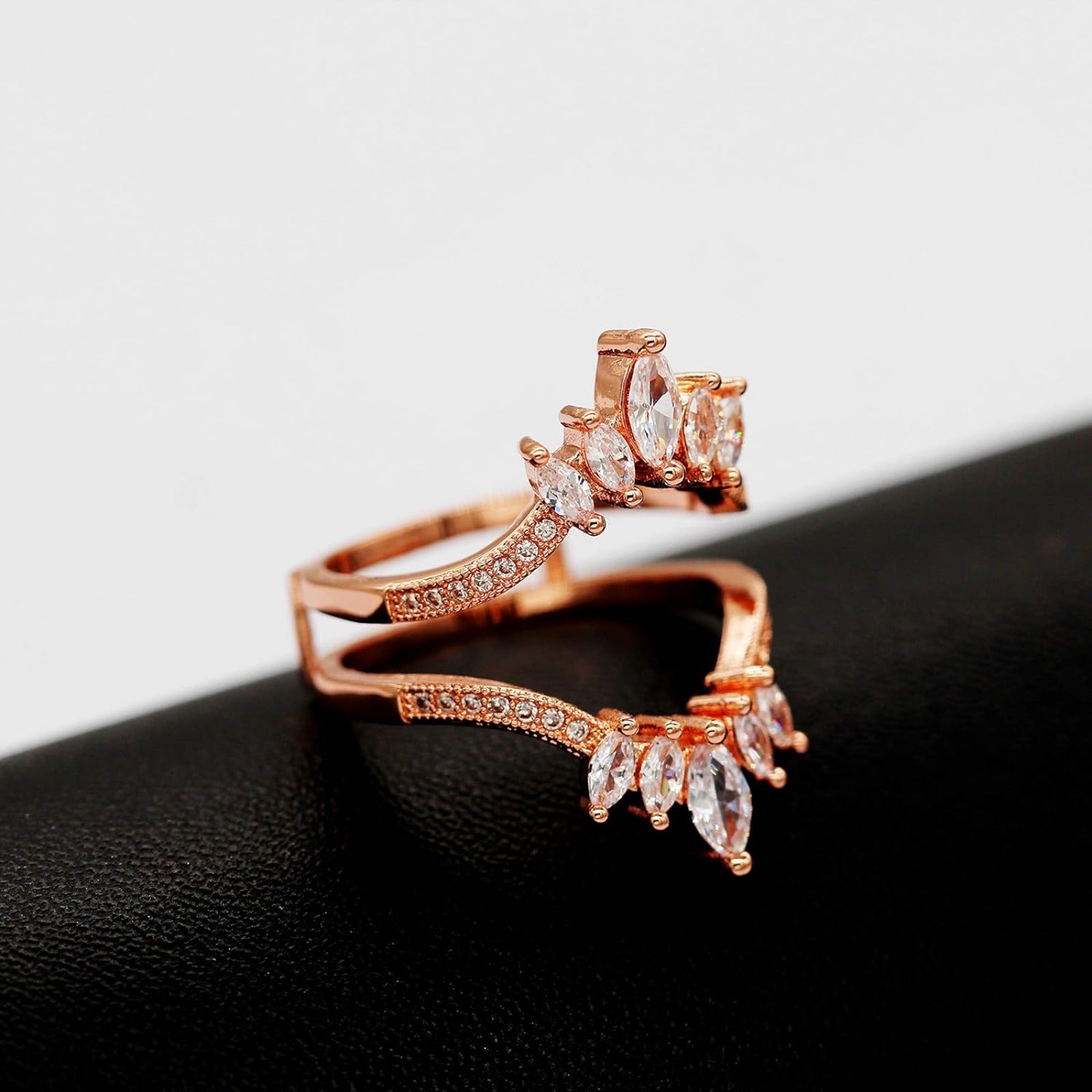 Uloveido Adjustable Wide Ring Guard Enhancer for Women | Rose Gold & White Gold Plated Brass Bridal Ring Wrap with AAA Cubic Zirconia | Wedding Engagement Promise Ring Insert Sizes 5-10