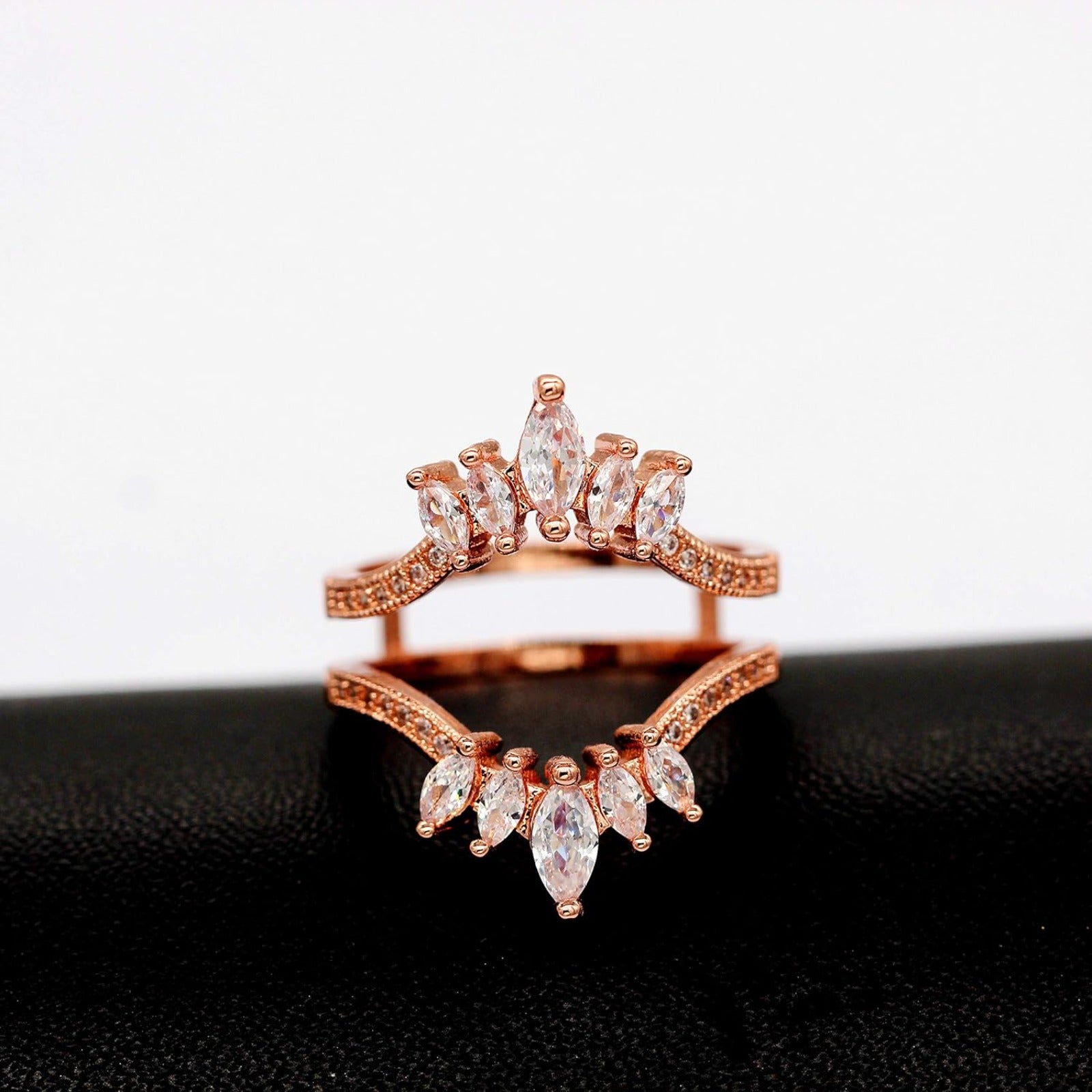 Uloveido Adjustable Wide Ring Guard Enhancer for Women | Rose Gold & White Gold Plated Brass Bridal Ring Wrap with AAA Cubic Zirconia | Wedding Engagement Promise Ring Insert Sizes 5-10