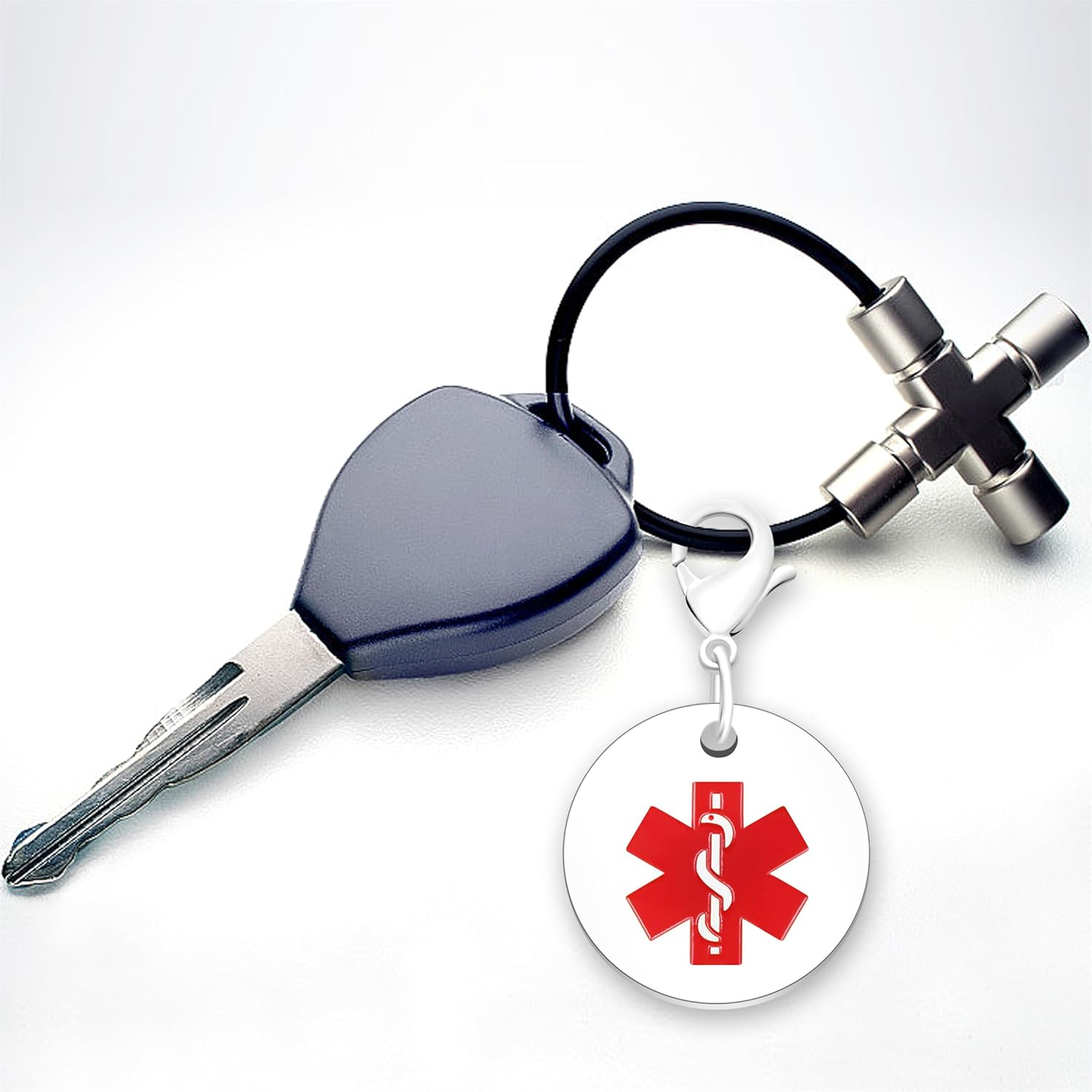 Medical Keychain Round Waterproof Stainless Steel Free Customizable Emergency Medical Jewelry for Men Women Seniors