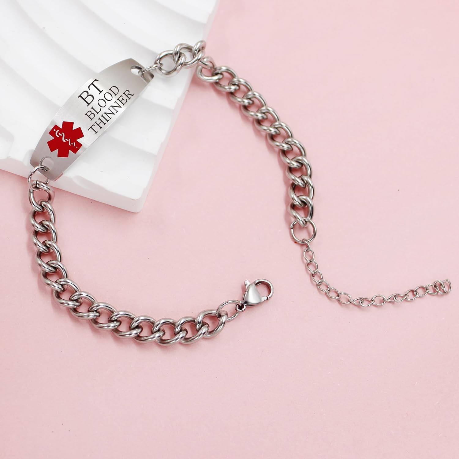 Uloveido Custom Medical ID Stainless Steel Curb Link Chain Bracelet for Men and Women – Personalized Engraved Emergency Alert Health Information Jewelry