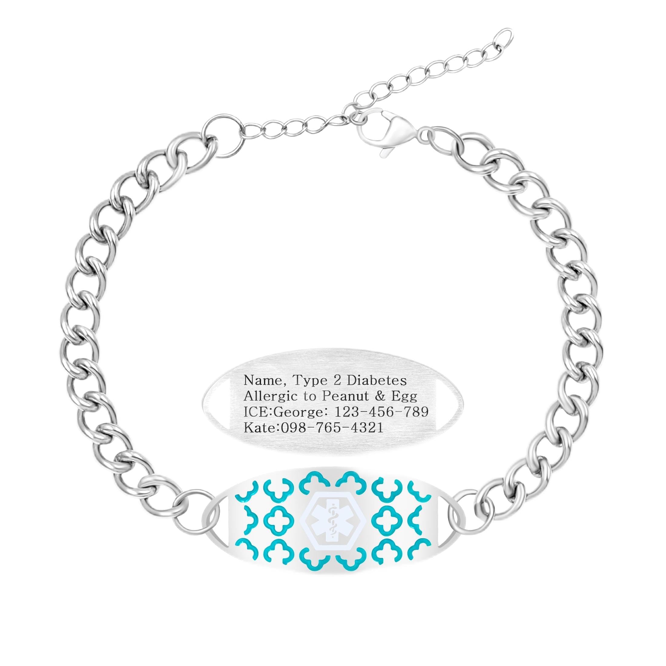 Uloveido Personalized Medical Alert Bracelet for Men Women | Double-Sided Engraved Stainless Steel Curb Link Chain ID Bracelet | Custom Emergency Health Info Jewelry