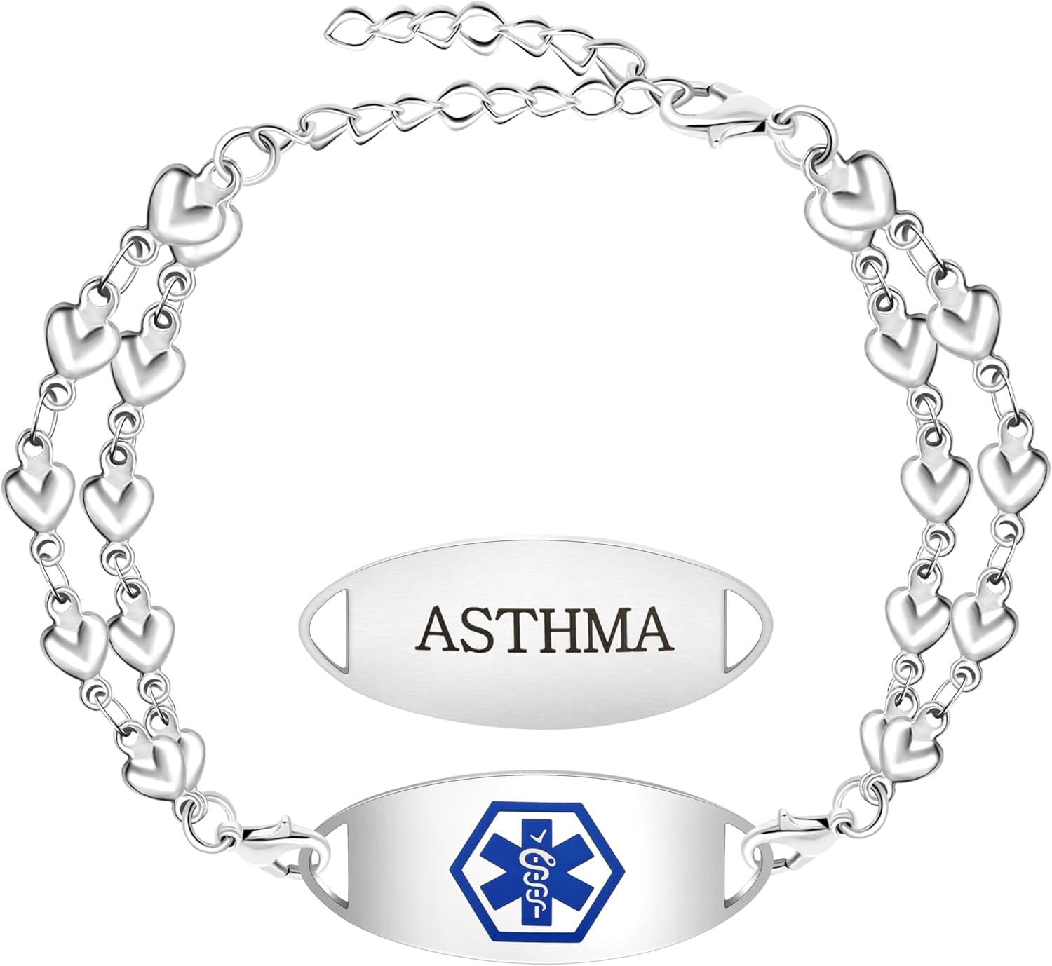 Uloveido Double Love Heart Link Bracelet - Personalized Engraved Medical Alert Jewelry for Blood Disorder, Epilepsy, Diabetes, Asthma, Mental Health, Allergy, and More