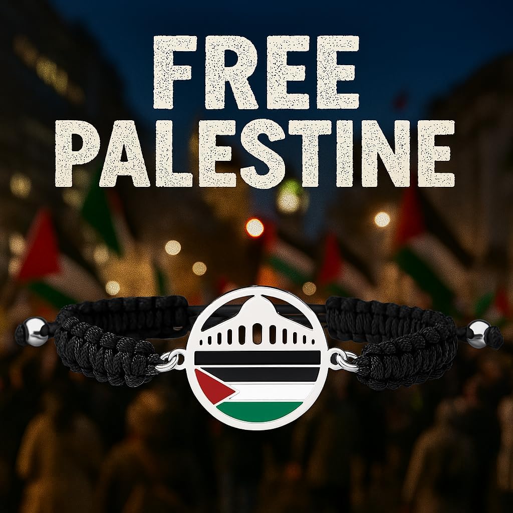Uloveido Palestine Freedom Bracelet | Islamic Style for Men Women | Golden and White Adjustable Pull String | Arab Pride Resistance Jewelry | Cultural Identity Prayer Rope | YA6014