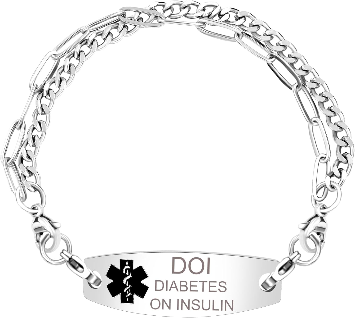 Uloveido Men's Medical Alert Bracelet - Stainless Steel Interchangeable Emergency ID with Free Custom Engraving, 7.87" Ladies First Response to Distress Jewelry