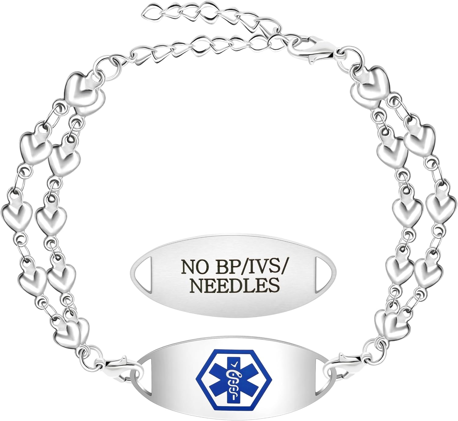 Uloveido Double Love Heart Link Bracelet - Personalized Engraved Medical Alert Jewelry for Blood Disorder, Epilepsy, Diabetes, Asthma, Mental Health, Allergy, and More