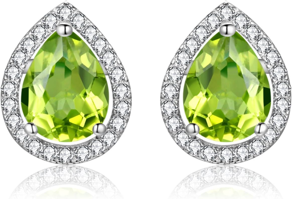 Uloveido Women's 925 Sterling Silver Tear-Drop Peridot Stud Drop Earrings for Engagement Wedding Birthday (0.85ct) CR004