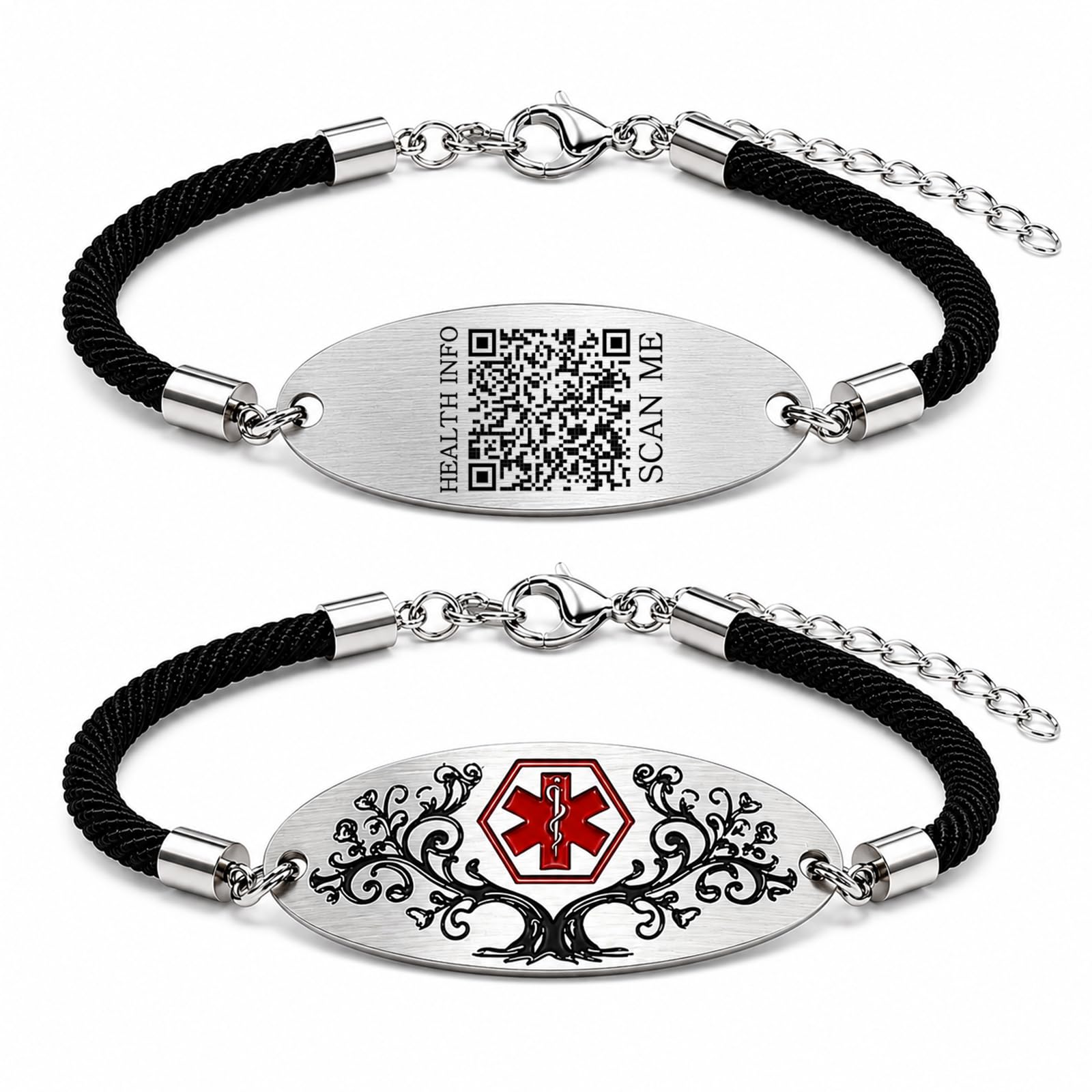 Personalized Medical Alert Bracelet | Dynamic QR Code or Custom Engraving Medical ID Jewelry | Adjustable Stainless Steel Bracelet for Women Men, Emergency Contact Information