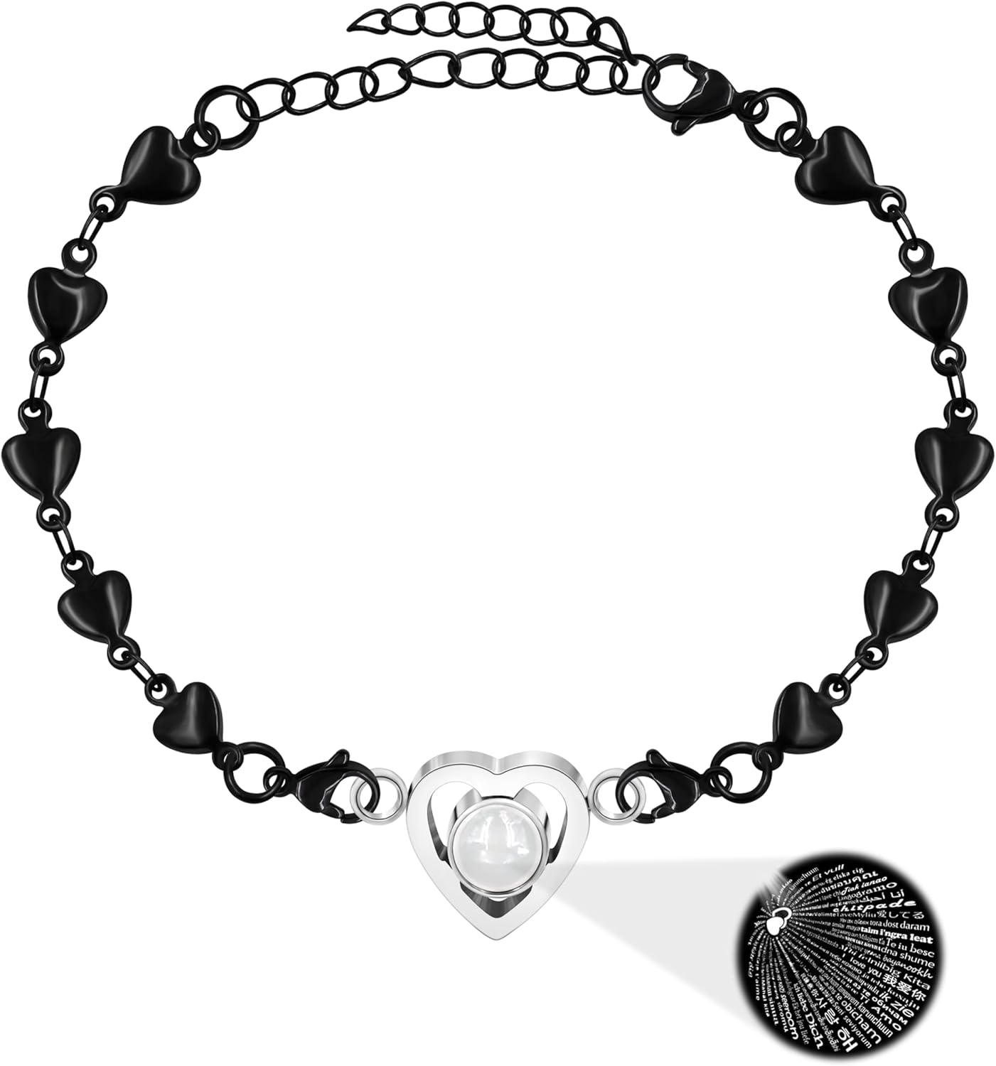 100 Languages Projection Pendant Bracelet | I LOVE YOU Heart Chain Bracelets | Fashion Bless Good Fortune Friendship Elegant Personalized Adjustable Length Stainless steel Jewelry Y4186
