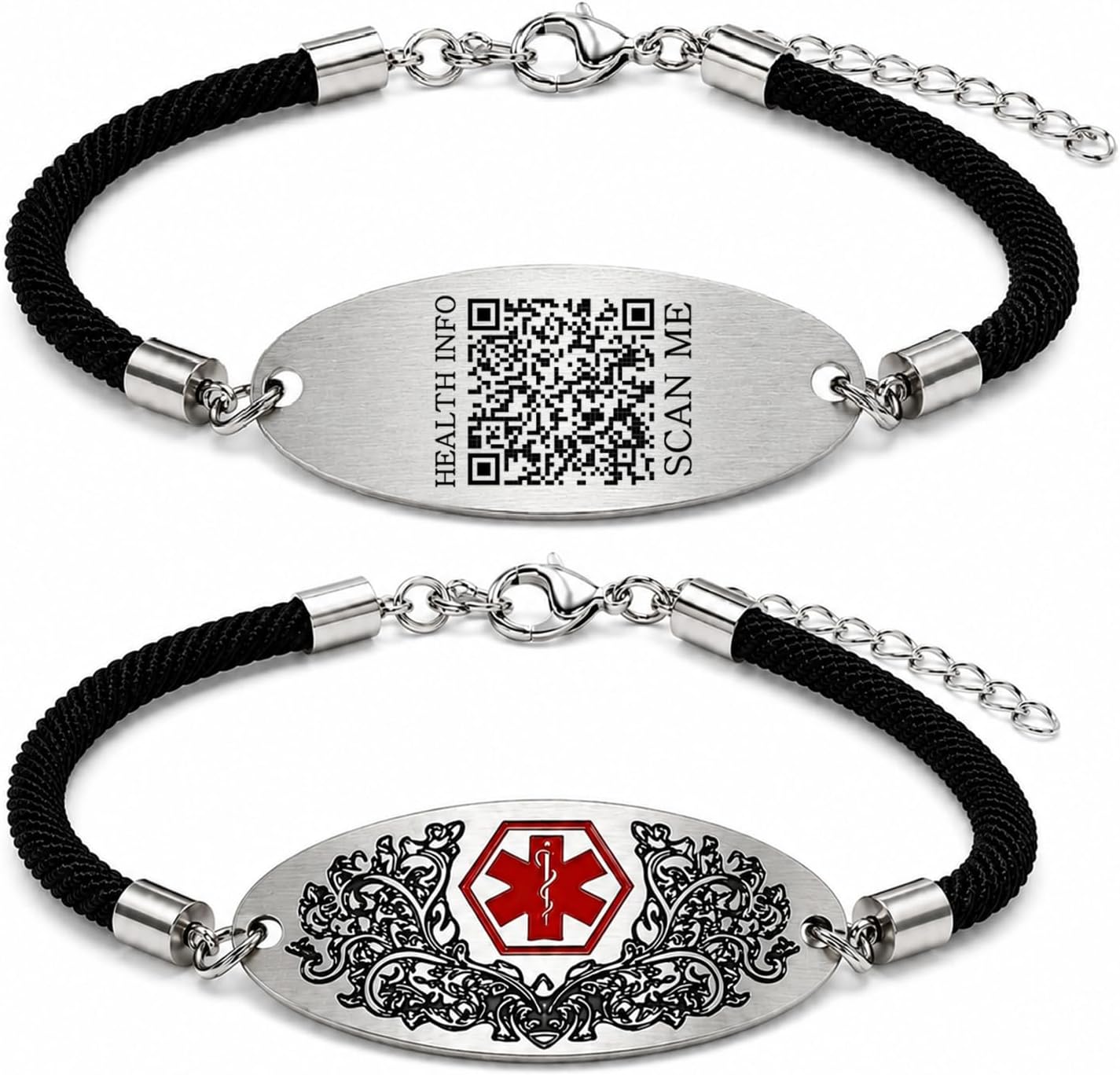 Medical Alert Bracelet with Dynamic QR Code or Custom Laser Engraving | Personalized Medical ID Bracelet | Emergency Medical Jewelry for Health Conditions | Stainless Steel Rope Chain
