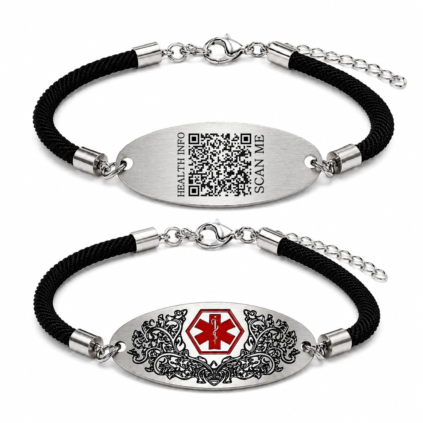 Medical Alert Bracelet with Dynamic QR Code or Custom Laser Engraving | Personalized Medical ID Bracelet | Emergency Medical Jewelry for Health Conditions | Stainless Steel Rope Chain