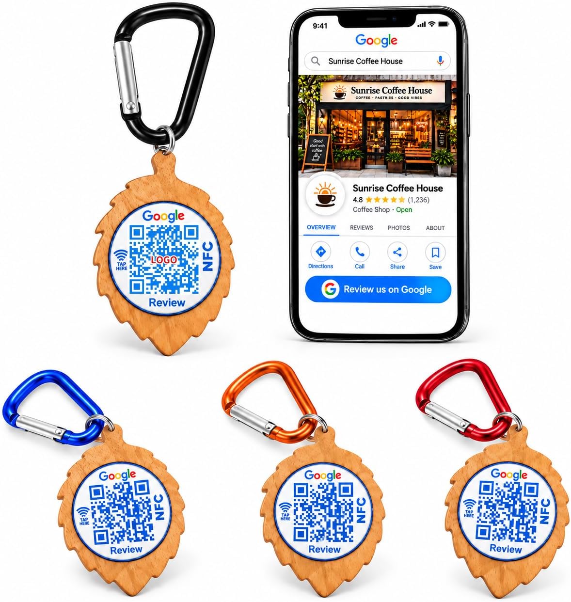 NFC QR Code Business Keychain for Google Review – Editable Review Page & Customer Feedback | Uloveido