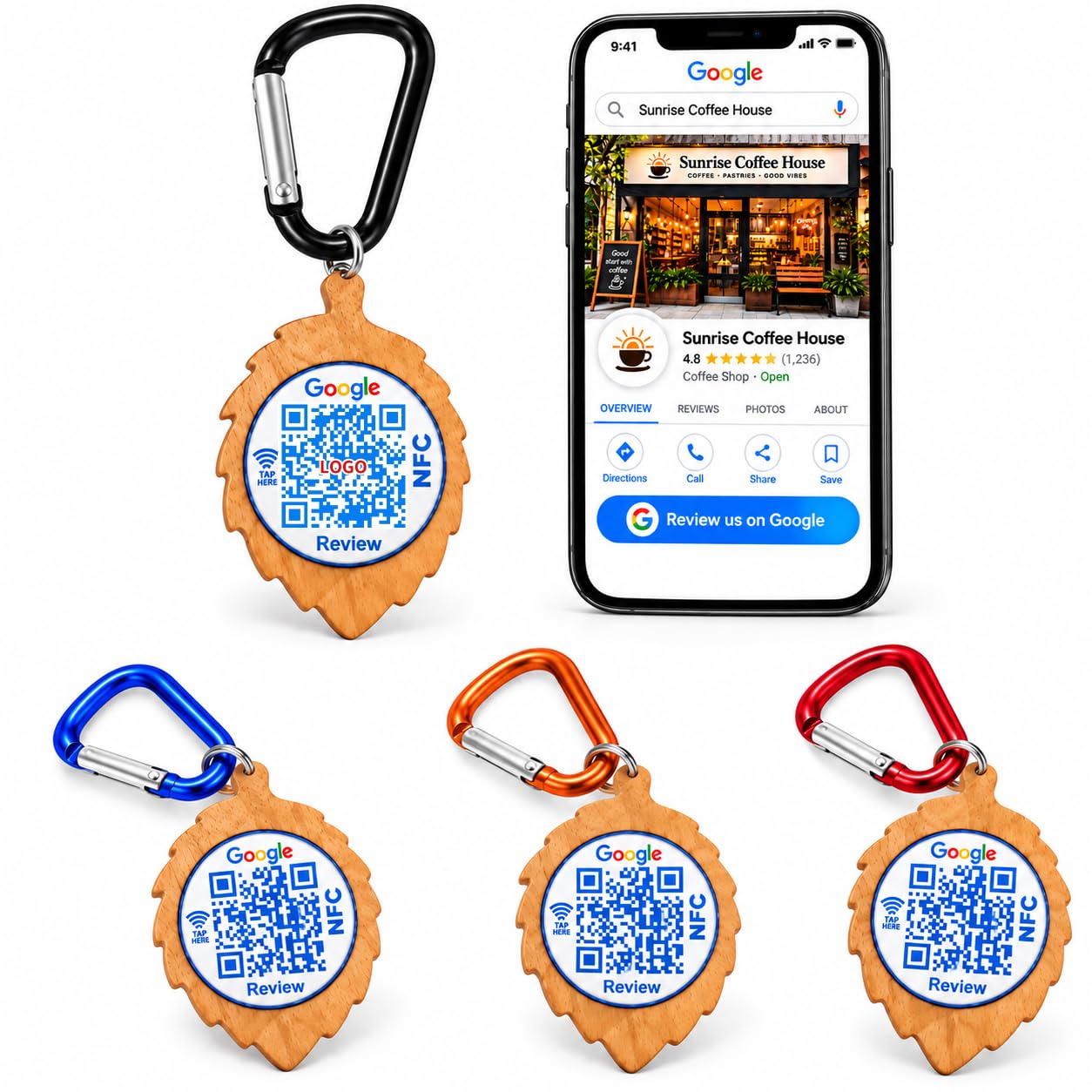 NFC QR Code Business Keychain for Google Review – Editable Review Page & Customer Feedback | Uloveido