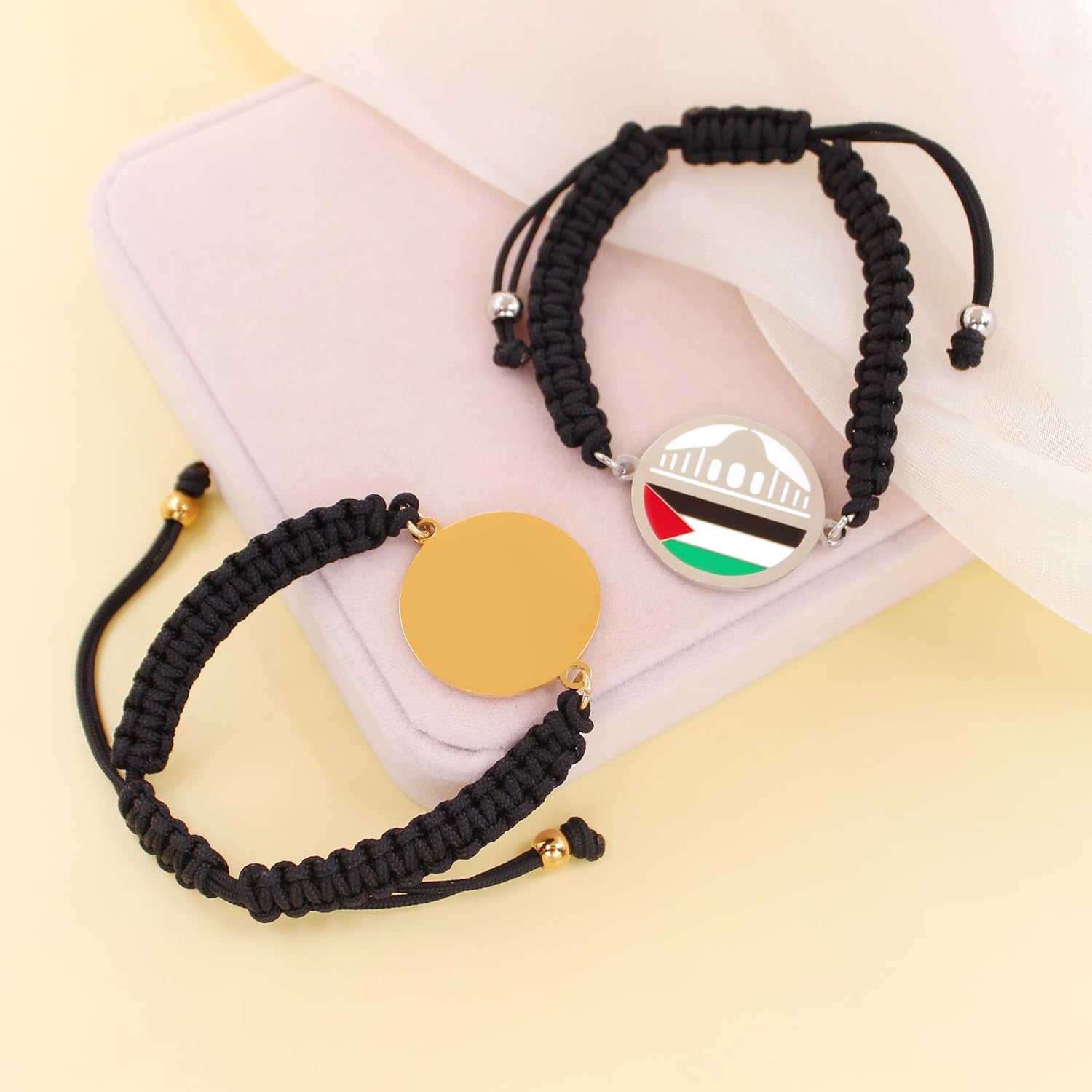 Uloveido Palestine Freedom Bracelet | Islamic Style for Men Women | Golden and White Adjustable Pull String | Arab Pride Resistance Jewelry | Cultural Identity Prayer Rope | YA6014