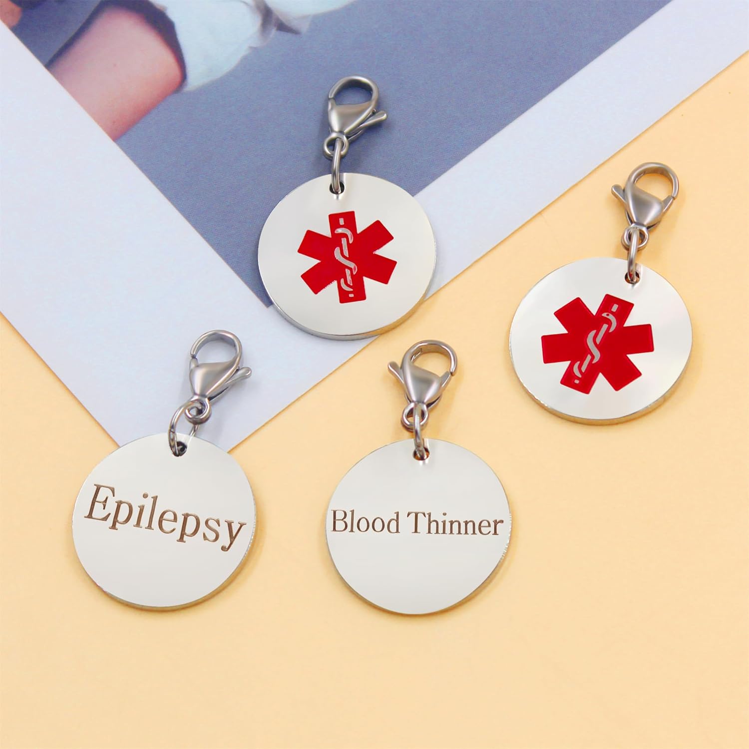 Medical Keychain Round Waterproof Stainless Steel Free Customizable Emergency Medical Jewelry for Men Women Seniors