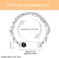 Uloveido Men's Medical Alert Bracelet - Stainless Steel Interchangeable Emergency ID with Free Custom Engraving, 7.87" Ladies First Response to Distress Jewelry