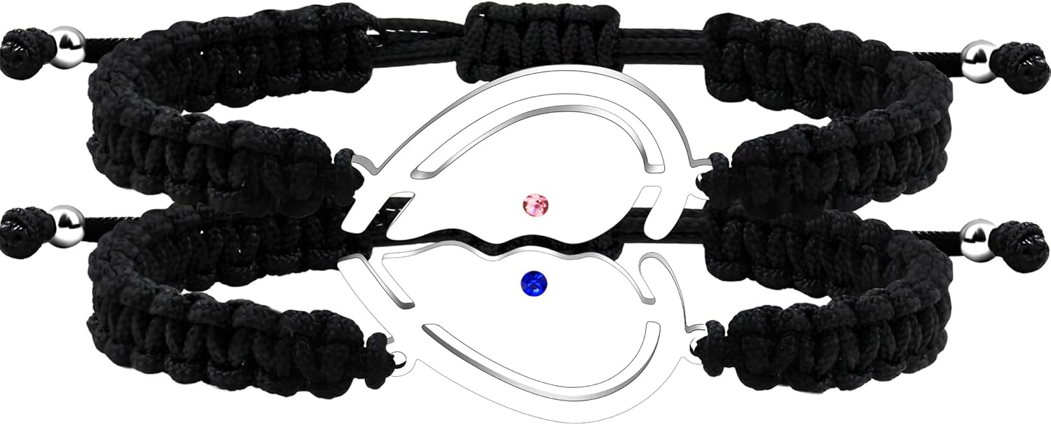 Couple Puzzle Heart Bracelet | Matching Beaded Braided Adjustable Pull-String Bracelets | Love and Commitment Zirconia Inlaid Eternal Bond Jewelry Y4486-Y4487