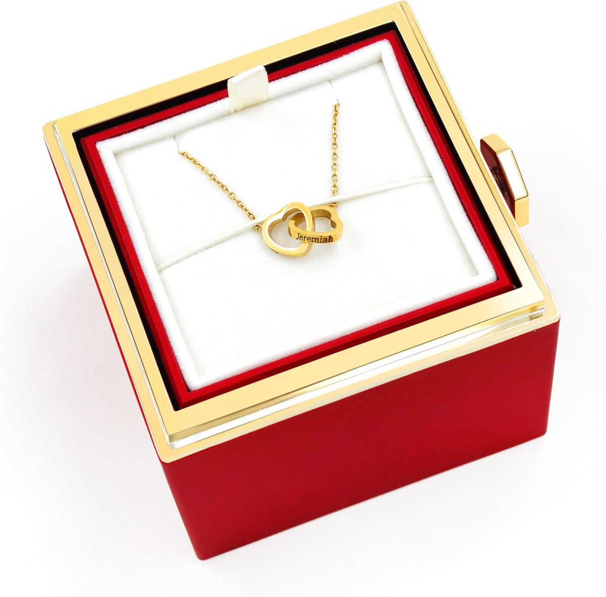 Personalized Interlocking Heart Necklace with Two Names, Custom Engraved Double Love Pendant Chain for Couples, Boyfriend Girlfriend Gift with Box