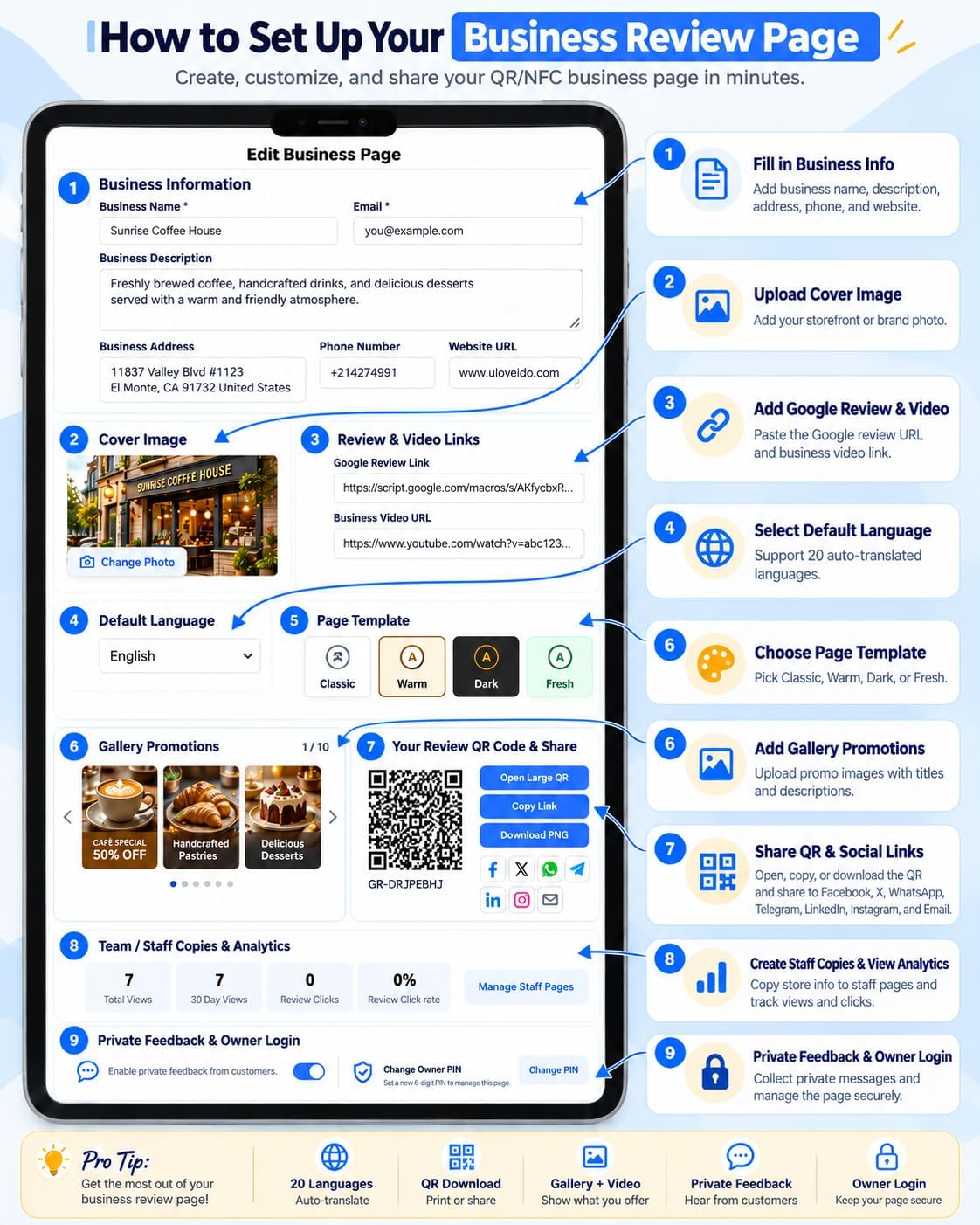 NFC QR Code Business Keychain for Google Review – Editable Review Page & Customer Feedback | Uloveido