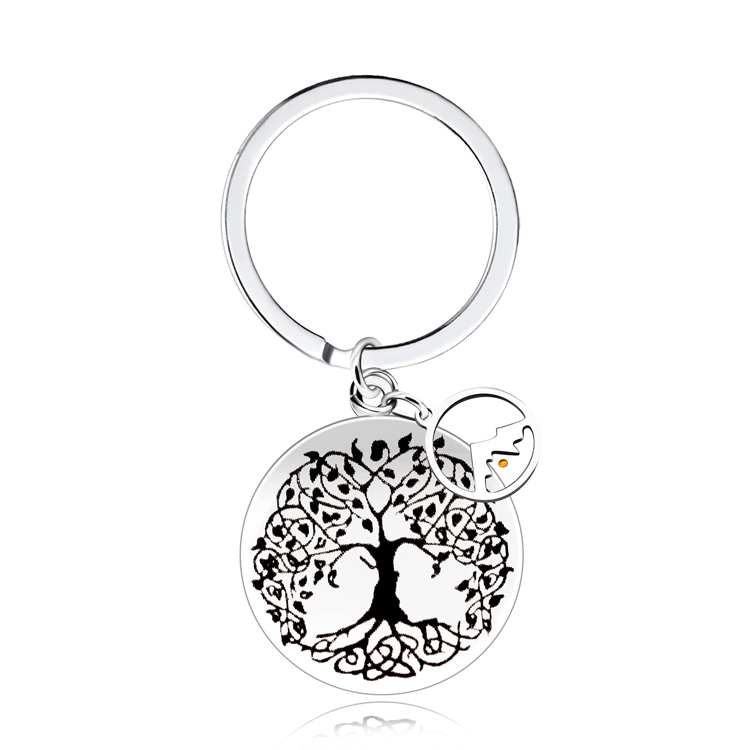 Stainless Steel Tree of Life Mustard Seed Keychain, Christian Faith Key Ring with Real Mustard Seed Charm, Inspirational Family Tree Keychain Gift for Women Men Y764