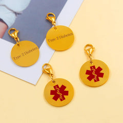 Medical Keychain Round Waterproof Stainless Steel Free Customizable Emergency Medical Jewelry for Men Women Seniors