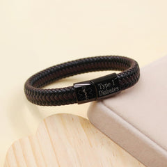 Medical Alert Cuff Bracelet for Men and Women, Black Stainless Steel Clasp Emergency ID Wristband, PU Leather Health Information Band YA5551