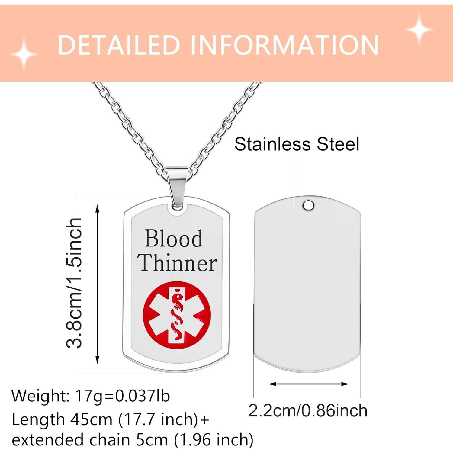 Uloveido Dynamic QR Code Medical Alert Necklace for Men & Women | Scan to Update Emergency Medical Info Stainless Steel SOS Dog Tag Pendant with Red Medical Symbol | No Engraving Required
