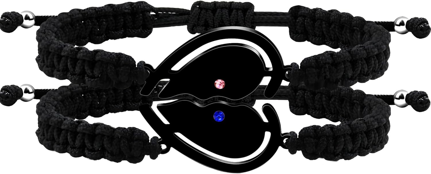 Couple Puzzle Heart Bracelet | Matching Beaded Braided Adjustable Pull-String Bracelets | Love and Commitment Zirconia Inlaid Eternal Bond Jewelry Y4486-Y4487